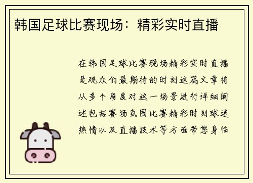 韩国足球比赛现场：精彩实时直播